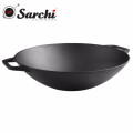 Wok concave peu profond en fonte, noir